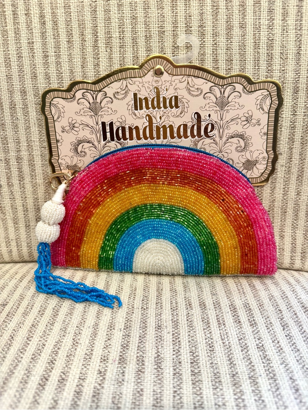 Made in India Rainbow beaded pouch. Gorgeous colors, perfect for Summer!